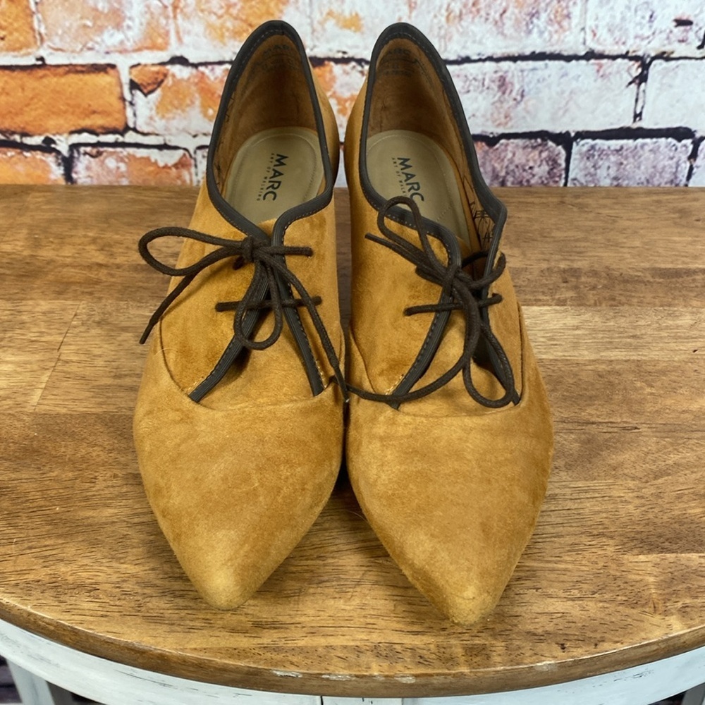 Marc Art of Walking Tan Suede Leather Lace-Up Pointy Toe Heels Sz 9 - Picture 8 of 17